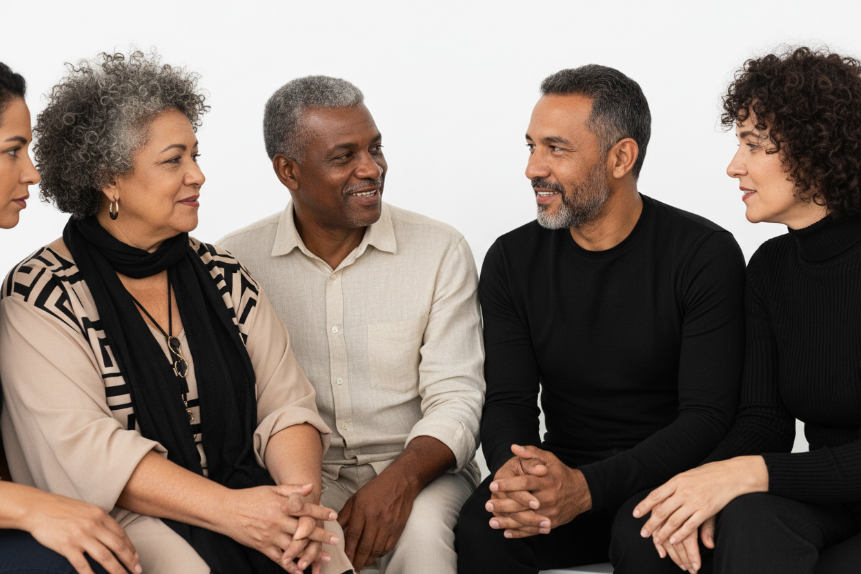 2 homens e 3 mulheres de 60 anos com diversidade brasileira