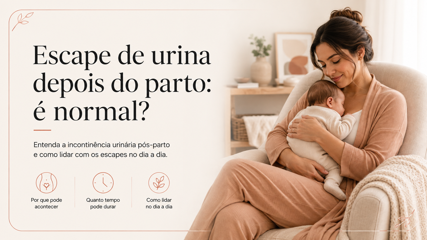 Mulher no período pós-parto lidando com incontinência urinária