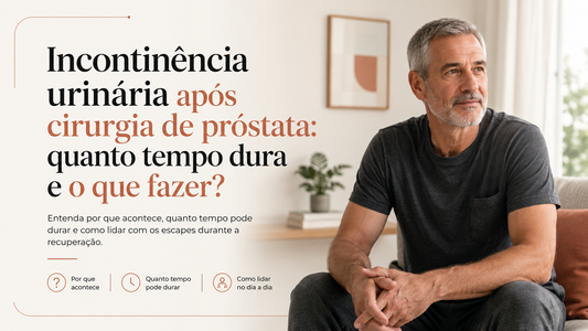 Homem em recuperação após cirurgia de próstata lidando com incontinência urinária
